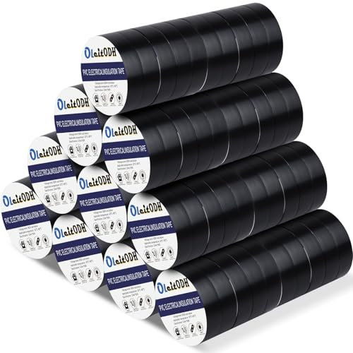 Oleitodh 100 Rolls Black Electrical Tape Bulk 3/4 Inch x 66ft, Waterproof Vinyl Electric Tape High Temp Insulation Tape for Electrical Protection Home Outdoor Electric Insulating Wire Wrapping