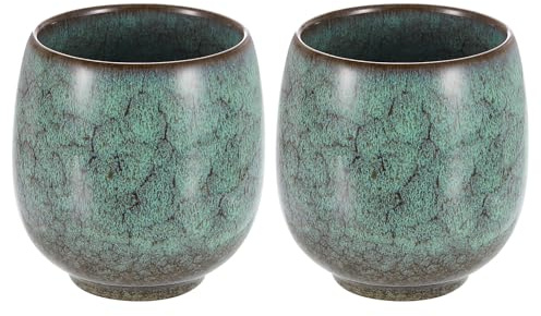 sourcing map Juego de 2 tazas de té de cerámica chinas de 5.6 onzas, tradicional Gong Fu, taza de té japonesa sin asa, taza de café pequeña para mate, té, café, bebidas de vino, verde claro