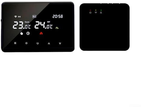 Wi-Fi Smart Thermostat Programmable Thermostat W/RF Receiver Voice APP Control, Programmable WiFi Smart Thermostat For Gas Boiler Systems, Voice Functionality(Black)