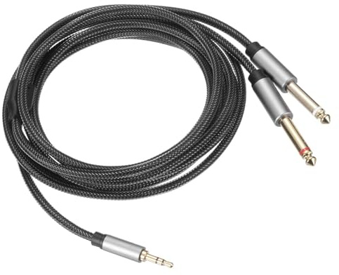DMiotech Cavo Audio 3.5mm 1/8 Maschio TRS A 2 X 2 X 6.35mm 1/4 Maschio TRS Con Alloggiamento In Lega Di Alluminio Intrecciato In Nylon Per Telefono Altoparlante 3M/10Ft Grigio Argento