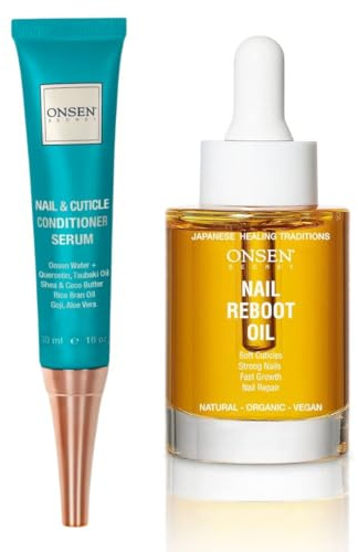 Onsen Secret Nail Reboot Duo - Treatment for Damaged Nails - Natural Nail Care & Cuticle Repair - Visible Results For Perfect Nails, Cuticle Cream 30ml & Nail Cuticle Oil 35ml