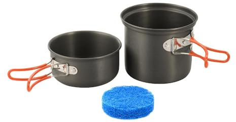 M-Tac Utomhus camping köksredskap set – 2-delat fältkök av anodiserad aluminium med vikbara handtag – 0,9 l kruka och 0,5 l skål, grå
