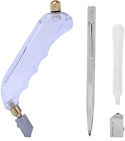 Baxnore Tagliavetro a olio, acciaio al tungsteno 45, testa a rulli in acciaio con raggio di taglio da 6 a 20 mm, kit di utensili professionali per il taglio del vetro