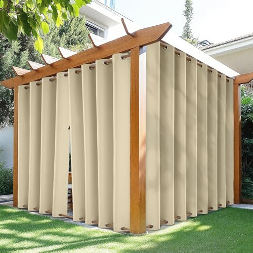 HDCAXKJ wasserdichte Outdoor-Vorhänge für Terrasse, mit Reißverschluss Oben und unten, Ösen, thermische Sichtschutzvorhänge, 2 Paneele, Pavillon, Außenverdunkelungsvorhänge für Veranda, Pergola