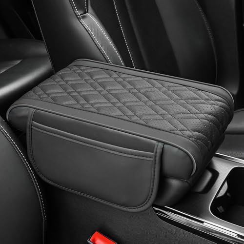 JDUYHS Coussin D'accoudoir Voiture pour VW EOS Amarok, Coussin Accoudoir Voiture avec 2 Poches de Rangement, Antidérapant Cuir Console Centrale Protéger Pad,A Black