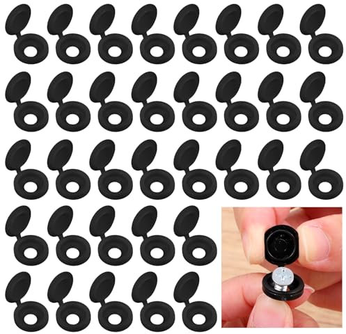 TIESOME 200 Pieces Hinged Screw Cover Caps, Plastic Shutter Fold Screw Snap Covers Washer Flip Tops Snap On Flip Tops for M4 Screws Furniture Cabinet Cupboard Wardrobe (black)