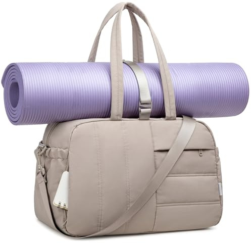 CAMTOP Gym Bag for Women with Yoga Mat Holder, Small Duffle Bag 16 Inches Personal Item Travel Bag with Muiti-Pockets Lightweight Carry on Water Resistant, Camel