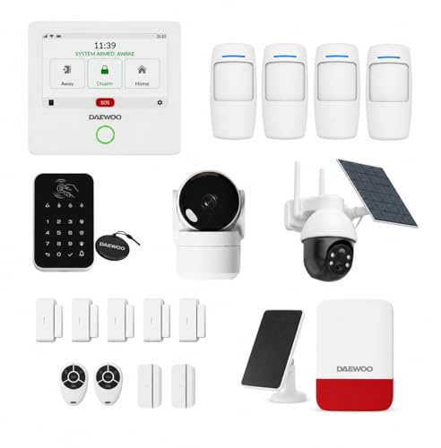 Daewoo - Allarme connesso WiFi/GSM Touch da 4,3 AM503, sistema wireless e senza abbonamento, compatibile con animali, sensori inclusi + telecamera di sorveglianza Full HD, applicazione mobile inclusa