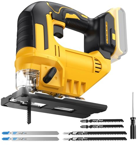 Bekasa Cordless Jig Saw for Dewalt Battery, 400W Electric Jigsaw Tool with 3 Orbital 45° Bevel Adjust LED Light Jigsaw Cut Off Tool with 6 Blade for Wood Metal PVC Straight Curve Circle Cutting