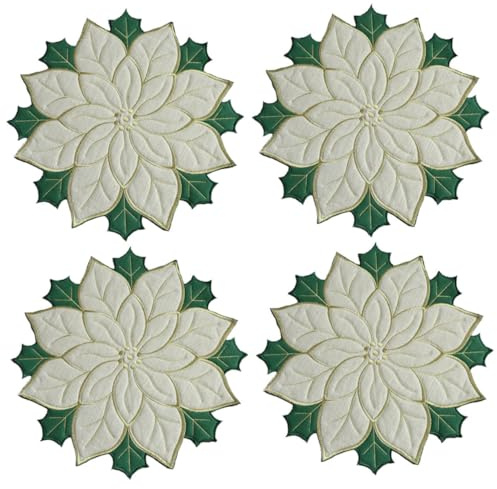 SMASOLO 4 Pezzi Tovagliette Natalizie Grandi in Poinsettia Sottopiatti Decorativi Antiscivolo in con Imbottitura in Protezione per Feste e