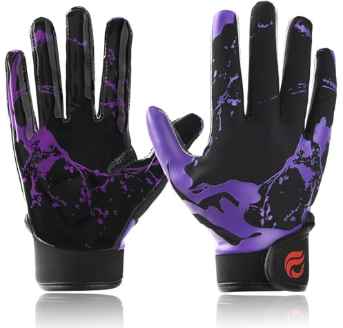 Goporoy Youth Football Gloves for Kids Excellent Grip Football Receiver Gloves, ICY Purple Youth M/L