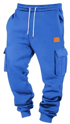 Générique Multipoches Vêtements de Travail Homme Elastique Mode Pantalon Treillis Cargo de Randonnée Peche avec Cordon Coulissant Jogging Baggy Homme Bleu Royal M