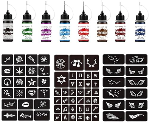 11 tatuaggi a forma di henné, contiene 8 pigmenti e 3 modelli, per fai da te, trucco per feste e festival, facili da usare e durevoli