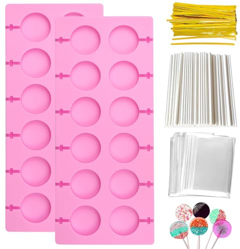 Moule à sucettes en silicone, 20 moules ronds pour cake pops 100 bâtonnets et 10 sachets transparents Moule à sucettes de cuisson en silicone