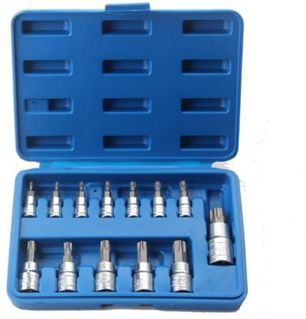 13 tlg Torx Bit Steckschlüsselsatz mit Chrom-Vanadium-Stahlkonstruktion für Kfz und Maschinenreparatur im Aufbewahrungskoffer mit T8 bis