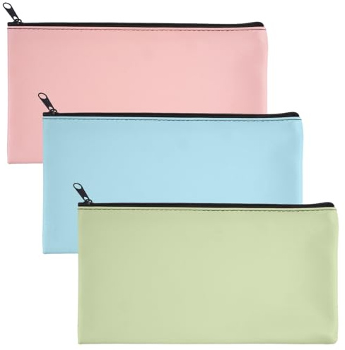 3-Stück Geldtaschen-Set Banktaschen aus PU Kunstleder, A5 28x15,5cm mit Reißverschluss - Multifunktions Geldbeutel für Bargeld, Karten, Scheine & Dokumente, Organisationsbeutel für Bar, Kassentasche