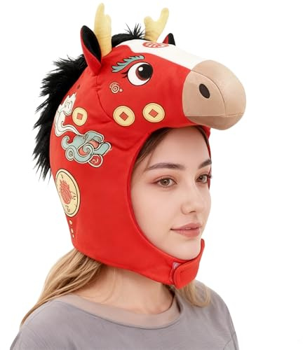 Weqizuerqi Pferdekopfhut | 2026 Jahr des Pferdes Kopfschmuck aus Plüsch | Cosplay-Zubehör Kopfbedeckung – für Themenveranstaltungen Sammler, Partys, Kostüme