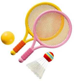 drburpily Ensemble de Badminton et de Tennis pour Enfants, léger et idéal pour Les débutantes, pour Filles, Couleur Jaune et Verte, Rose Jaune, 39 x 23 cm