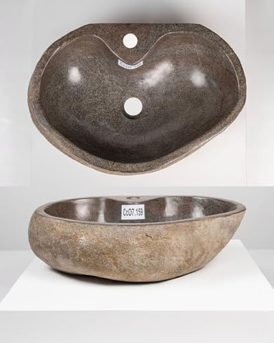 WohnFREUDEN - Lavabo ovale in pietra, 50 cm, con foro per rubinetto, bagno, WC, giardino, pietra fiume, lavandino a mano