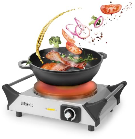 Duronic Electric Hot Plate HP1 SR, 1500W Single Burner Hob, Portable Table Top Cooker with Cast Iron Ring & Cool-Touch Handles for Camping, Caravans, Home, Small Kitchens, Silver