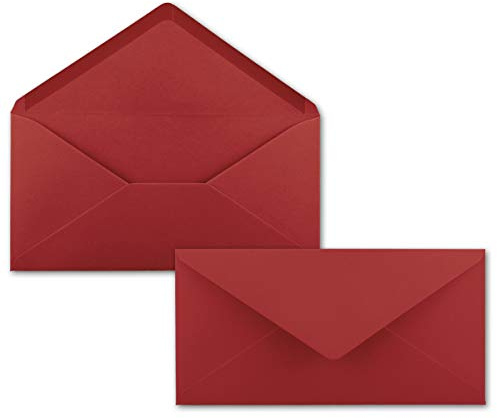 50 x gummerade kuvert | mörkröda kuvert DL-format 110 x 220 mm | helt färgat papper | postkuvert utan fönster | Perfekt för jul, hälsnings- och inbjudningskort | FarbenFroh-serien