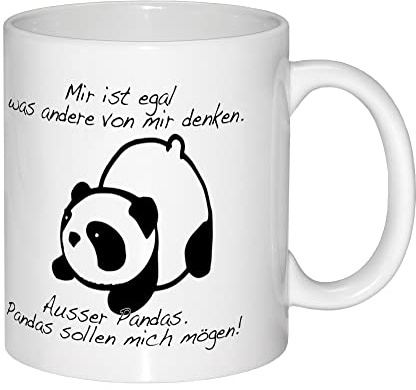 Pandabär Tasse - Mir Ist Egal Was Andere Von Mir Denken - Becher Mit Spruch - 325ml Aus Keramik - Kaffeetasse für Panda Fans - Geschenkidee