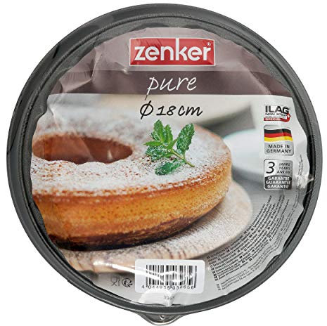 Zenker Springform mit Flach- und Rohrboden Ø 18 cm aus der Serie Pure, Backform mit 2 Böden, Kuchenformen-Set, mit Antihaftbeschichtung, einfaches Entformen für Torten (Farbe: schwarz), Menge: 1 Stück
