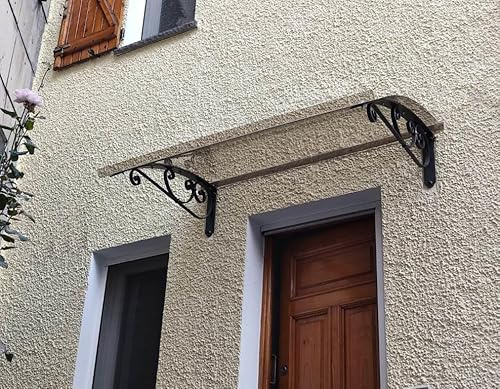 Vordach aus verzinktem Eisen für den Außenbereich, Transparente kompakte Polycarbonatabdeckung, Basismodell RICCIO Classica, Haustür-Vordächer Größe 90 x 150 cm