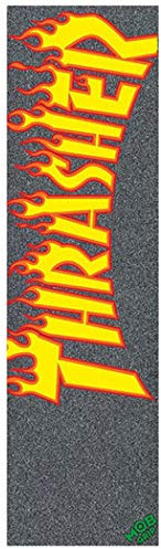 MOB GRIP Thrasher Bande antidérapante pour skateboard Motif flammes jaunes et oranges Noir 22,9 cm