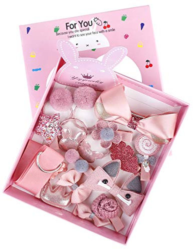 Haarspangen Set Mädchen Haarschmuck Bowknot Haarclip Blume Haarnadel Haarklammern mit Geschenkbox 18pcs Rosa