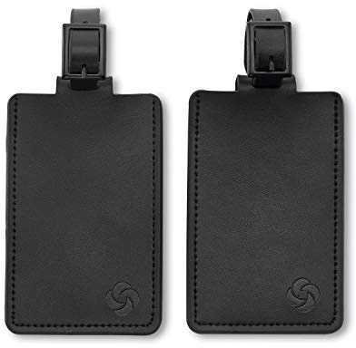Samsonite 2-Pack Leather Luggage ID Tag, Black Logo, One Size