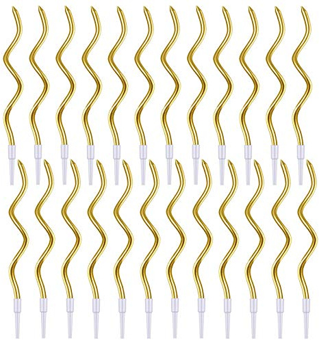 Bougie d'anniversaire en Spirale,24 Pcs Bougies Deco de Gâteau Accessoires de Décoration de Gâteau pour Fête D'anniversaire et Mariage,Or