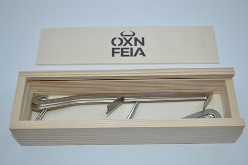 Oxnfeia® Räucherhaken 10 Stück - Fleischerhaken Edelstahl ideal zum Aufhängen, Metzgern, Räuchern, Grillen und Trocknen - Räucherhaken rostfrei, stabil & hochwertig - 10 mm & mit Holzbox