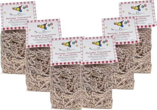 Sicilia Bedda - Pasta Siciliana Trafilata in Bronzo - Busiate Siciliane e Anelletti alla Palermitana - 6 Confezioni da 500 Gr (Busiata Trapanese Grano Tumminia)