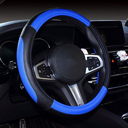 Riloer Auto-Lenkradbezug, PU-Leder, blau, weicher Auto-Lenkradbezug aus echtem Leder, kompatibel mit Lenkrad mit 38 cm Durchmesser