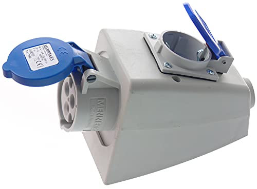 CEE-Wanddose Camping Caravan 230V 16A Wand-Steckdose mit Klappdeckel und Schukodose 3-polige Dose für Wohnwagen und Wohnmobil für Außenbereich IP44, TYP:CEE Wanddose mit Schokodose