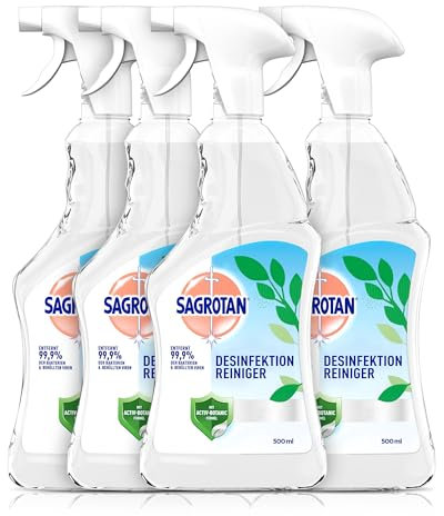 Sagrotan Desinfektionsreiniger – Desinfektionsmittel für die tägliche, sanfte Reinigung – 4 x 500 ml Desinfektionsspray für Flächen