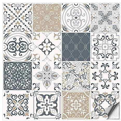 Kiwistar - Set 34 - Autocollants pour carrelage - 5 x 5 cm - Lot de 16 - Fineline Millésime - pour la Cuisine, la Salle de Bain, Le dosseret, la Bordure, la rénovation, Le Motif de Carreaux