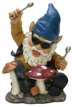 Nature's Mark Statuette de Nain de Rock n Roll dans Un Groupe Jouant de la Batterie - Figurine en résine - Décoration d'intérieur et de Jardin (20,3 cm de Hauteur)