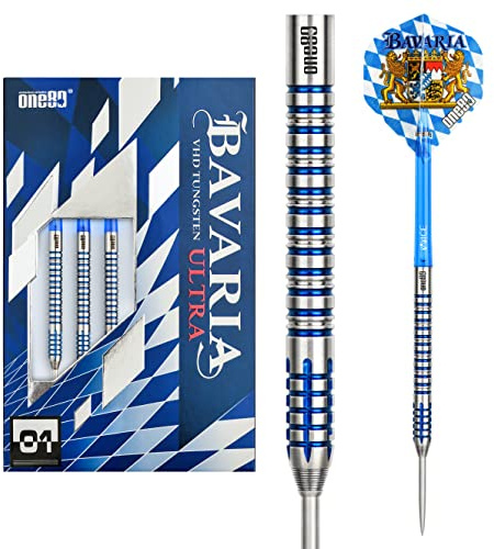 ONE80 Steel Dart Bavaria Ultra 90% Tungsten Steeltip Dart Steeldart Dartpfeile Set mit Bayern Flight (21 Gramm, 01)