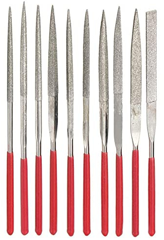 Mesee 10 Stück Mini Diamantfeile, 2 x 100mm Micro Diamond Feilen Set, Metall Diamantnadelfeilen-Set, Titan-Coated Diamant Nadelfeile Set für Metall Glas Keramik Schmuck Carving Modellbau Metall DIY