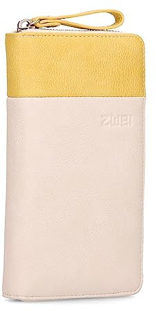 Zwei Damen Geldbörse Eva EV2 langes Portemonnaie 15 Kartenfächer, Sichtfach, 2 Scheinfächer, Geldbeutel mit Münzfach & umlaufenden Reißverschluss, weiches Kunstleder in Bicolor (Off-White)