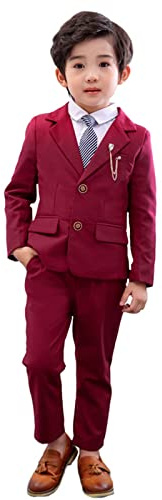 LOLANTA Completo da Ragazzo 2 Pezzi Blazer e Pantaloni per Bambini, Abbigliamento per Il Tempo Libero o Abito da Festa di Nozze, Rosso, 5-6 Anni, 120