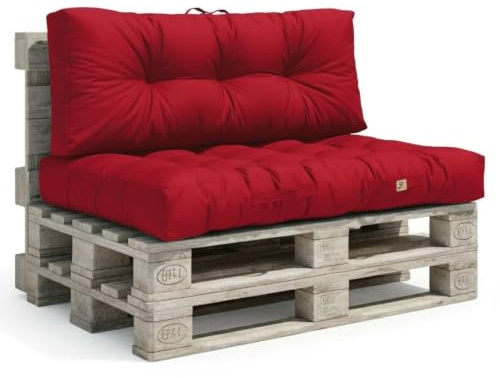 deco arts Cojines Palets 120x80 cm, Set de Asiento y Respaldo Acolchado, Tejido Oxford Impermeable Anti-UV para Exterior, Rojo Chili