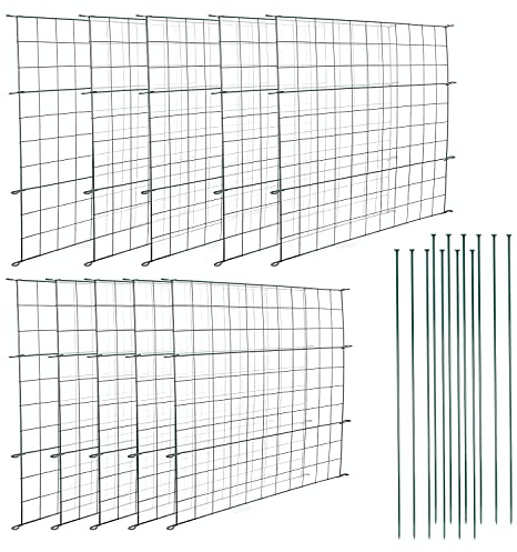 Randaco Lot de 10 clôtures de bassin en métal avec 22 éléments de clôture, 10 éléments de clôture, 12 barres de fixation, clôture en métal vert, enclos de jardin, enclos pour animaux