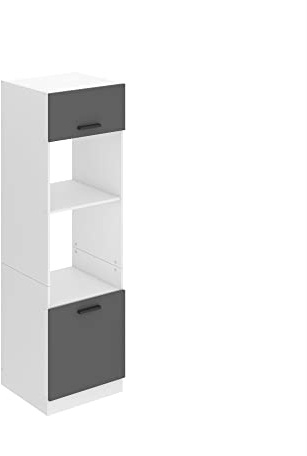 BELINI Mikrowellenschrank 60 x 204 cm Hochschrank, Silber matt | Mikrowelle Schrank, Küchenschränke, Küche, Küchenbuffet mit 2 Türen und 2 Regalen, Kommode, Küchenregal