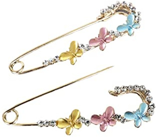 2 Stück Anstecknadel goldfarben Metall mit Glitzer Strass Schmetterling Nadel Verzierung Accessoires Brosche 7cm x 2cm