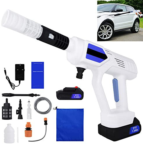 Cordless Wireless High Power Pressure Washer Jet Wash Car Patio Cleaner with Li-Ion Battery, Adjustable Nozzls, Accessories, 5M Hose