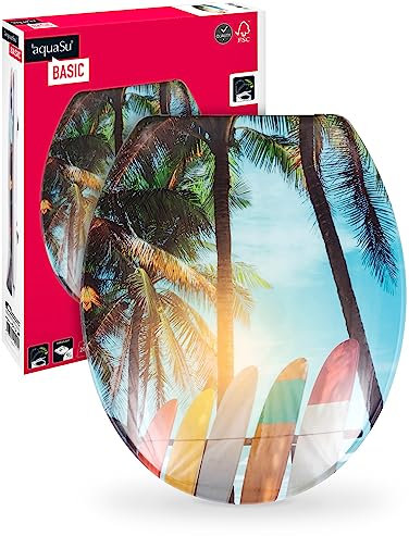 aquaSu® Basic, WC-Sitz mit Motiv, Duroplast Toilettendeckel mit Absenkautomatik, Belastbar bis 200 kg, Standard O-Form, Take-Off, 409179