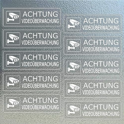 YIKIADA Videoüberwachung Aufkleber 5 × 15 cm Vinyl Achtung Kameraüberwachung Schild Innenkleber Wasserdicht Privatgrundstück Hinweisaufkleber für Auto Fenster 10 Stück